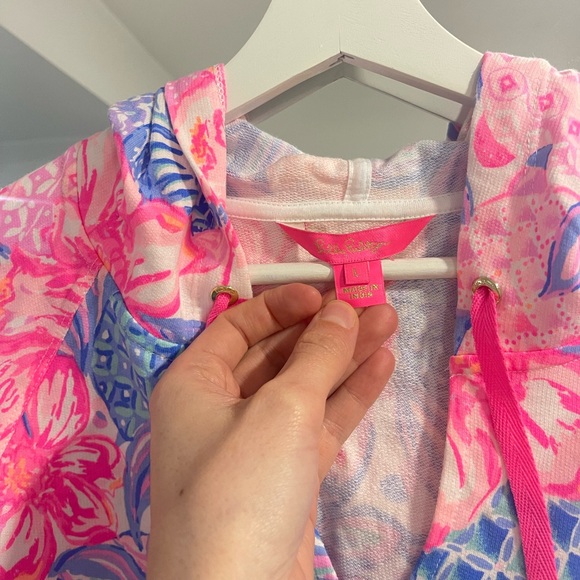 NWOT Lilly Pulitzer Kiawah Cropped Hoodie Pink Isle Snappy Turtle large cotton - Picture 4 of 7